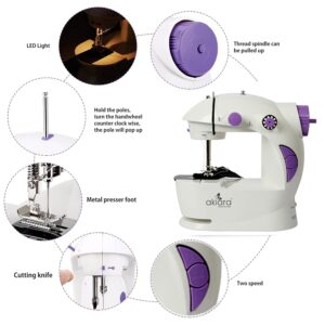 Akiara Mini Sewing Machine Electric for Home | Portable Sewing Machine with Table Set, Foot Pedal, LED Light & Sewing Kit – Tailor Machine for Home - 1 yr Warranty