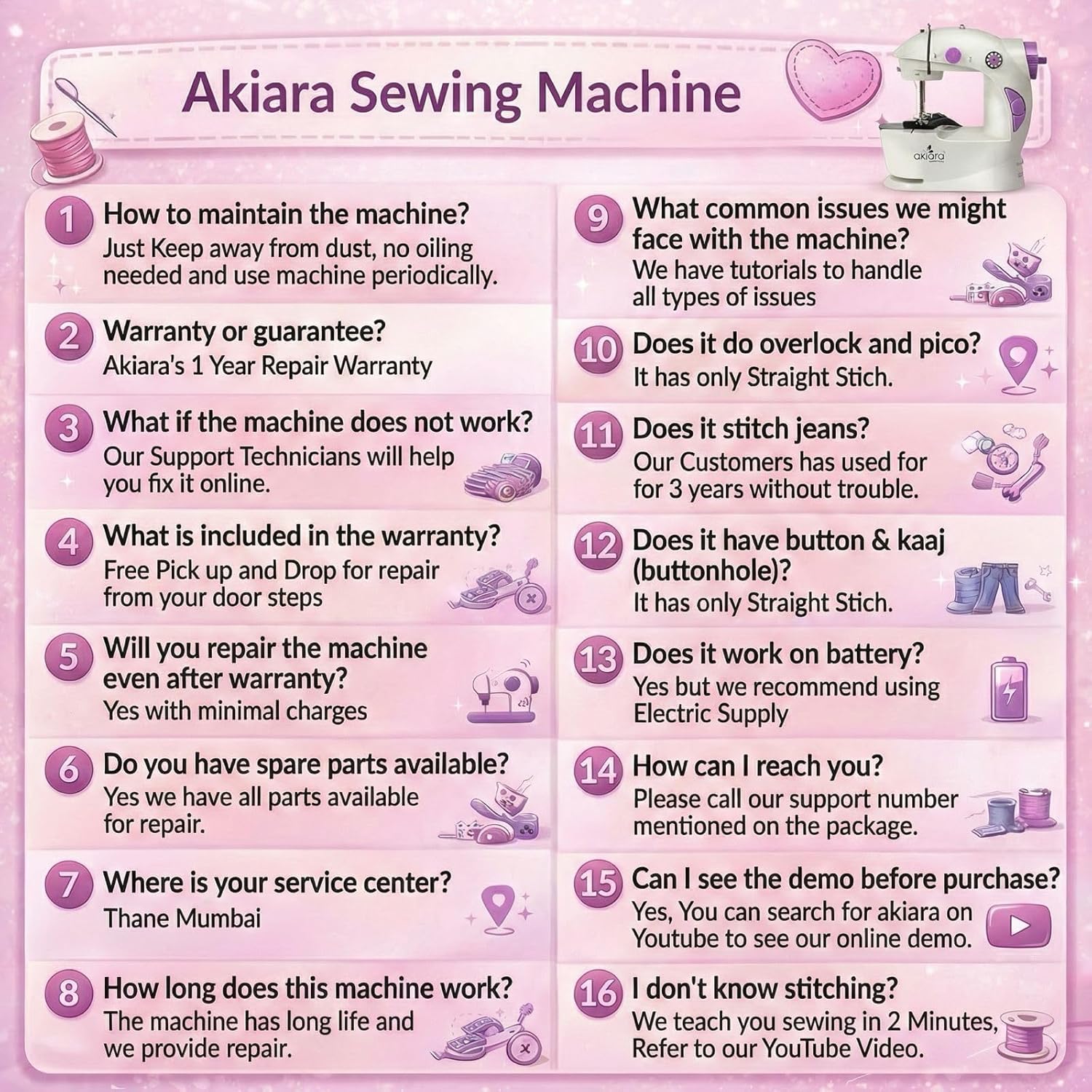 Akiara Mini Sewing Machine Electric for Home | Portable Sewing Machine with Table Set, Foot Pedal, LED Light & Sewing Kit – Tailor Machine for Home - 1 yr Warranty - Image 2