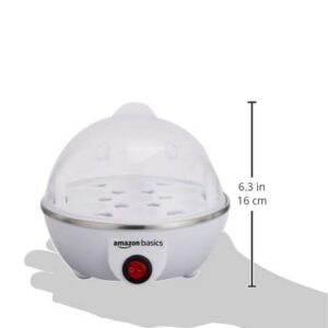 amazon basics Electric Egg Boiler | 350 Watt | Boils Upto 7 Eggs | Automatic Operation, 3 Boiling Modes | Overheat Protection | Stainless Steel Heating Plate, Measuring Cup | 75ml | Plastic | White