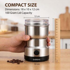 andrew james Spice Grinder Electric 150W | Mini Mixer Grinder Small Size for Coffee Beans, Masala & Dry Grinding | EVERSYS Portable Mini Grinders Machine for Kitchen with Approx. 100g Capacity