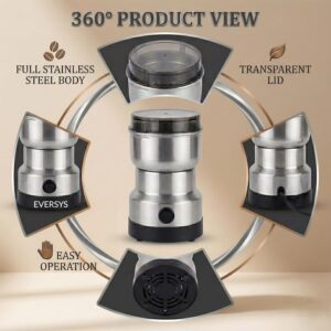 andrew james Spice Grinder Electric 150W | Mini Mixer Grinder Small Size for Coffee Beans, Masala & Dry Grinding | EVERSYS Portable Mini Grinders Machine for Kitchen with Approx. 100g Capacity