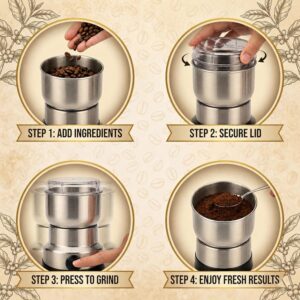 andrew james Spice Grinder Electric 150W | Mini Mixer Grinder Small Size for Coffee Beans, Masala & Dry Grinding | EVERSYS Portable Mini Grinders Machine for Kitchen with Approx. 100g Capacity