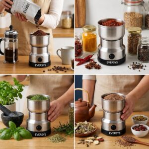 andrew james Spice Grinder Electric 150W | Mini Mixer Grinder Small Size for Coffee Beans, Masala & Dry Grinding | EVERSYS Portable Mini Grinders Machine for Kitchen with Approx. 100g Capacity