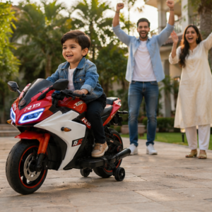 R15 Sports Bike Ride-On for Kids | Premium 12V Battery Operated Kids Electric Bike with LED Lights & Music System (Red & White)