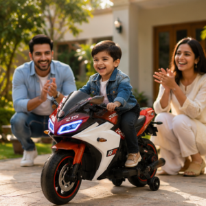 R15 Sports Bike Ride-On for Kids | Premium 12V Battery Operated Kids Electric Bike with LED Lights & Music System (Red & White)