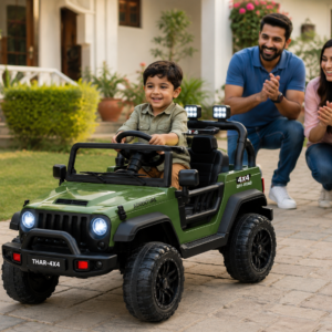 AdventureX Thar 4x4 Premium Battery Operated Ride-On Jeep with Remote Control, 4-Wheel Suspension & LED Lights for Kids (Green)