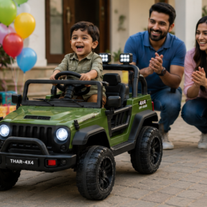 AdventureX Thar 4x4 Premium Battery Operated Ride-On Jeep with Remote Control, 4-Wheel Suspension & LED Lights for Kids (Green)