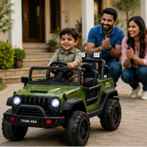 AdventureX Thar 4x4 Premium Battery Operated Ride-On Jeep with Remote Control, 4-Wheel Suspension & LED Lights for Kids (Green)