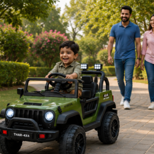 AdventureX Thar 4x4 Premium Battery Operated Ride-On Jeep with Remote Control, 4-Wheel Suspension & LED Lights for Kids (Green)