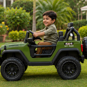 AdventureX Thar 4x4 Premium Battery Operated Ride-On Jeep with Remote Control, 4-Wheel Suspension & LED Lights for Kids (Green)
