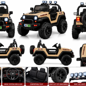 Rubicon 4x4 Premium Battery Operated Ride-On Jeep with Remote Control, LED Lights & Music System for Kids (Beige)