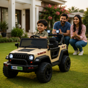 Rubicon 4x4 Premium Battery Operated Ride-On Jeep with Remote Control, LED Lights & Music System for Kids (Beige)