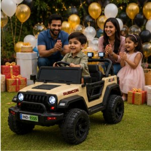 Rubicon 4x4 Premium Battery Operated Ride-On Jeep with Remote Control, LED Lights & Music System for Kids (Beige)