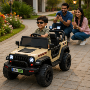 Rubicon 4x4 Premium Battery Operated Ride-On Jeep with Remote Control, LED Lights & Music System for Kids (Beige)