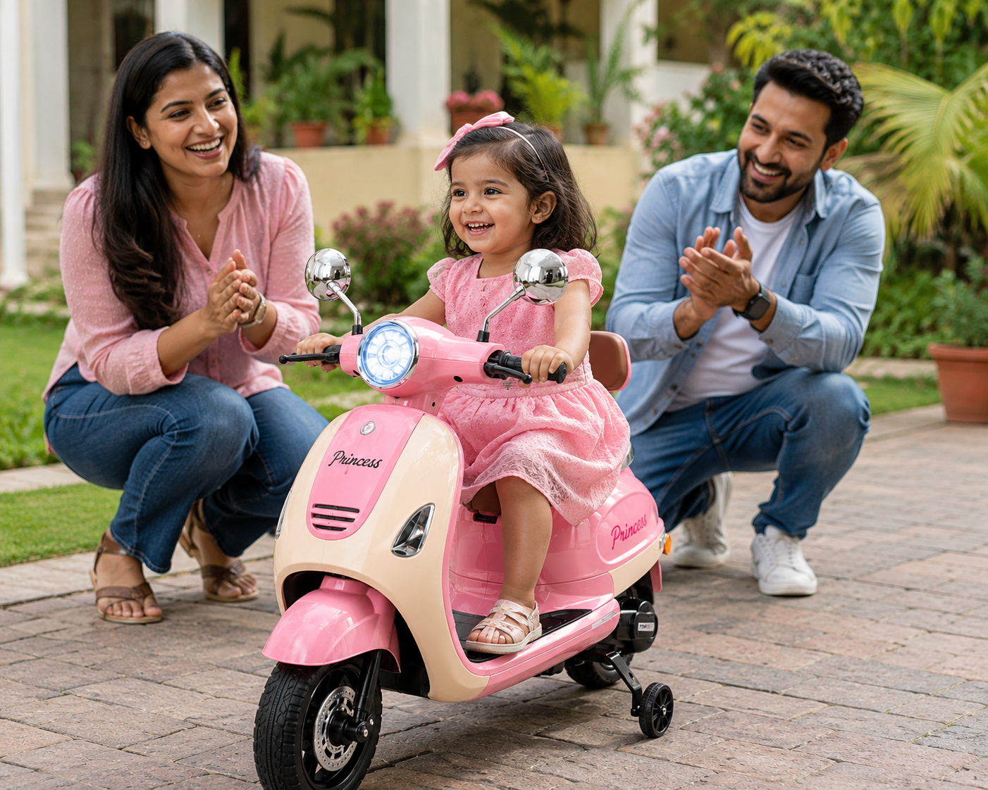 Kids Premium Electric Vespa Scooter with Parent Handle | 12V Battery Ride-On Scooter for Kids (Pink) - Image 4