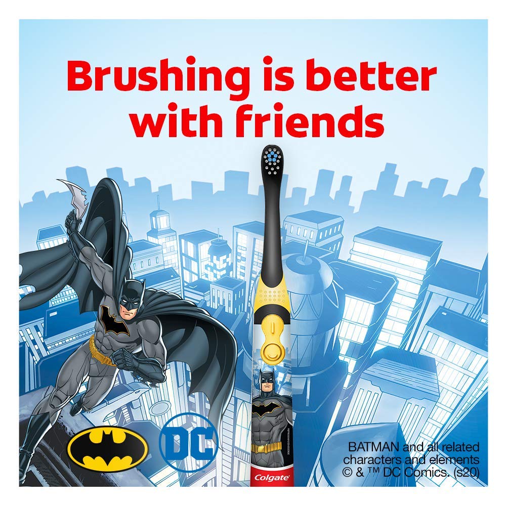 Colgate Batman Toothbrush for kids, Battery Powered Electric Toothbrush, Age 3+, Kids toothbrush with Extra Soft Bristles and Slim Handle, Includes Replaceable Batteries - Image 7