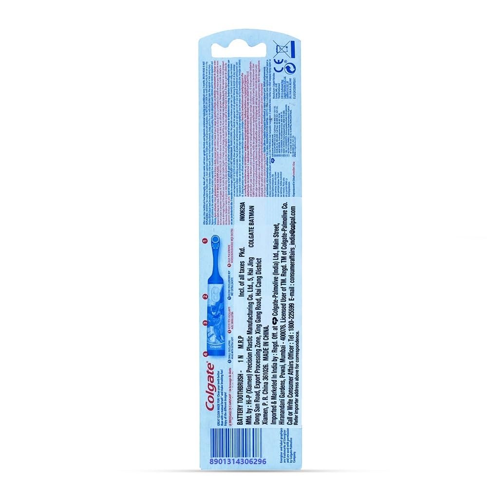 Colgate Batman Toothbrush for kids, Battery Powered Electric Toothbrush, Age 3+, Kids toothbrush with Extra Soft Bristles and Slim Handle, Includes Replaceable Batteries - Image 2