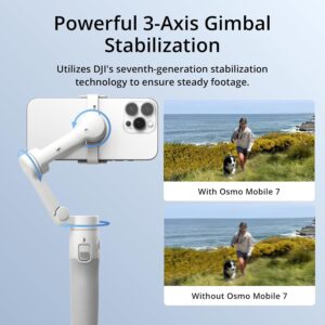 DJI Osmo Mobile 7 Gimbal Stabilizer for iPhone, Android, Built-in Tripod, Ultra-Light, 3-Axis Phone Gimbal,Activetrack 7.0,One-Tap Edit,Phone Charging Vlogging Stabilizer YouTube Video, Gray