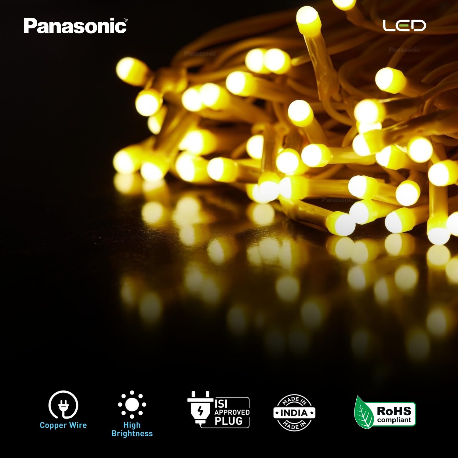Panasonic Deco Fancy 10 Mtr LED String Light for Diwali, Decorative LED String Light for Ganesh Chaturthi, Christmas Decoration Light (Golden) - Image 4