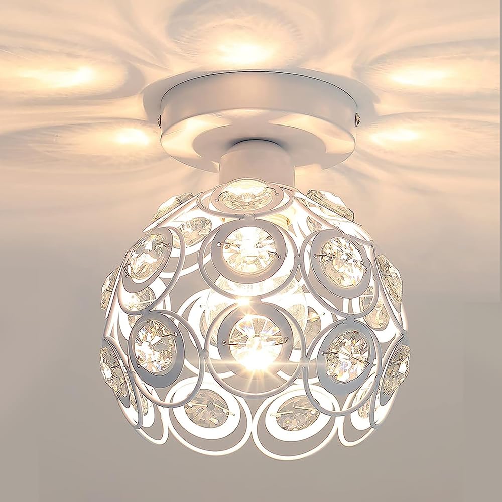 Homesake® Crystal Flush Mount Ceiling Light | Decorative Ceiling Lamp for Hallway, Bedroom, Living Room, Warm Light Home Decor Fixture, Light Fixture Ceiling Flush Mount (Dual Ring Black) - Image 6