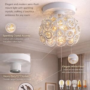 Homesake® Crystal Flush Mount Ceiling Light | Decorative Ceiling Lamp for Hallway, Bedroom, Living Room, Warm Light Home Decor Fixture, Light Fixture Ceiling Flush Mount (Dual Ring Black)