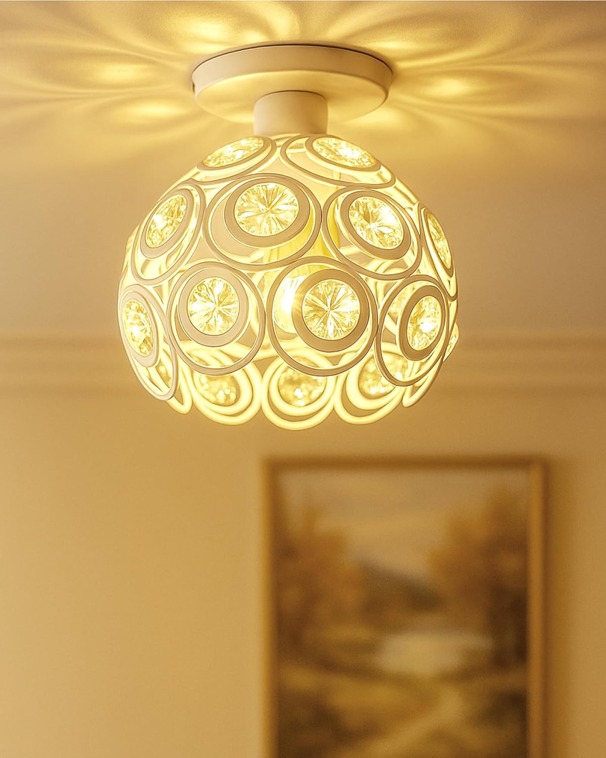 Homesake® Crystal Flush Mount Ceiling Light | Decorative Ceiling Lamp for Hallway, Bedroom, Living Room, Warm Light Home Decor Fixture, Light Fixture Ceiling Flush Mount (Dual Ring Black)