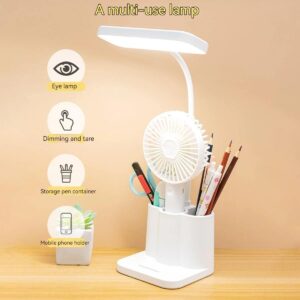 One94Store 3-in-1 LED Desk Lamp with Pen & Phone Holder – USB Rechargeable Study Lamp with Touch Sensor, 3 Light Modes, Eye Protection & Warm White Night Light for Bedroom, Office & Home