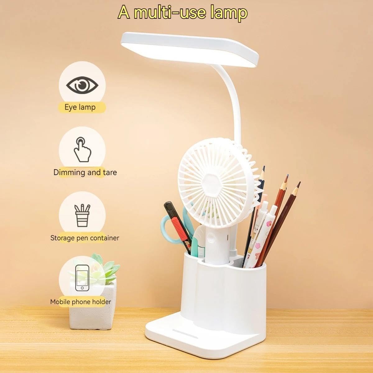 One94Store 3-in-1 LED Desk Lamp with Pen & Phone Holder – USB Rechargeable Study Lamp with Touch Sensor, 3 Light Modes, Eye Protection & Warm White Night Light for Bedroom, Office & Home - Image 6