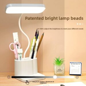 One94Store 3-in-1 LED Desk Lamp with Pen & Phone Holder – USB Rechargeable Study Lamp with Touch Sensor, 3 Light Modes, Eye Protection & Warm White Night Light for Bedroom, Office & Home