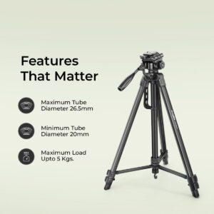 DIGITEK (DTR 550 LW) 67 Inch Foldable Tripod Stand with Phone Holder & 360° Ball Head, 5kg Load Capacity, Aluminum Alloy Legs with Rubberized Feet & Flip Locks, Carry Bag, for Photo & Video Shoots