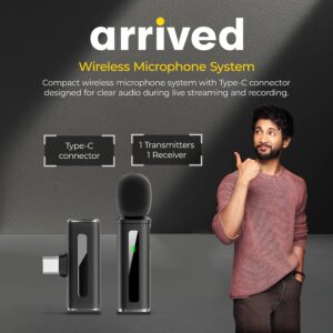 Digitek DWM-010 Mic Wireless with Type-C, Mic for YouTube Wireless Recording, 2.4GHz Wireless Microphone with Noise Reduction, 40m Range, 7H Battery, LED Light Indicator