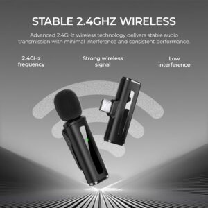 Digitek DWM-010 Mic Wireless with Type-C, Mic for YouTube Wireless Recording, 2.4GHz Wireless Microphone with Noise Reduction, 40m Range, 7H Battery, LED Light Indicator