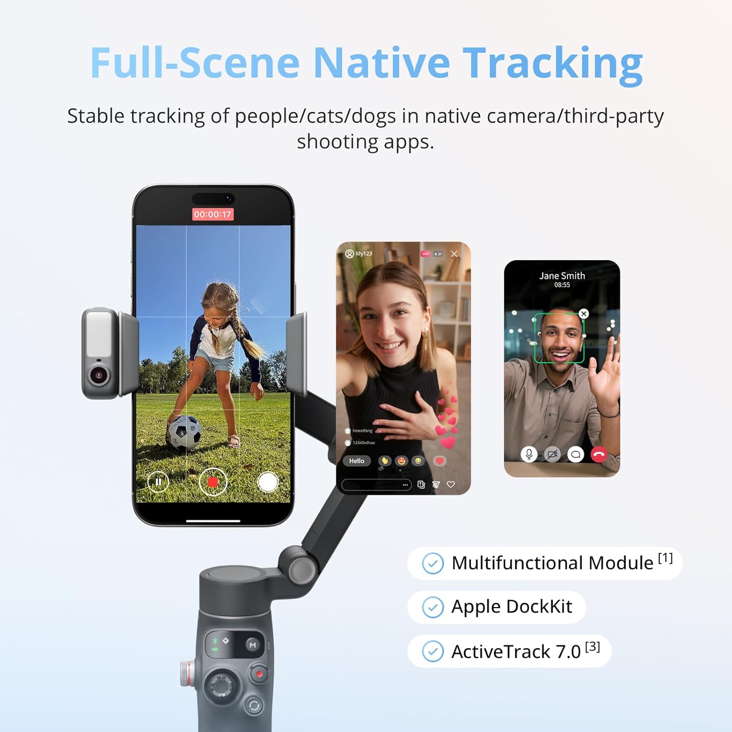 DJI Osmo Mobile 8 Gimbal Stabilizer for Phone, Native Tracking with Audio & Lighting, 360° Pan Rotation, Built-in Extension Rod & Tripod, 10h Battery, Extension Rod, Robust 3-Axis Stabilization - Image 10