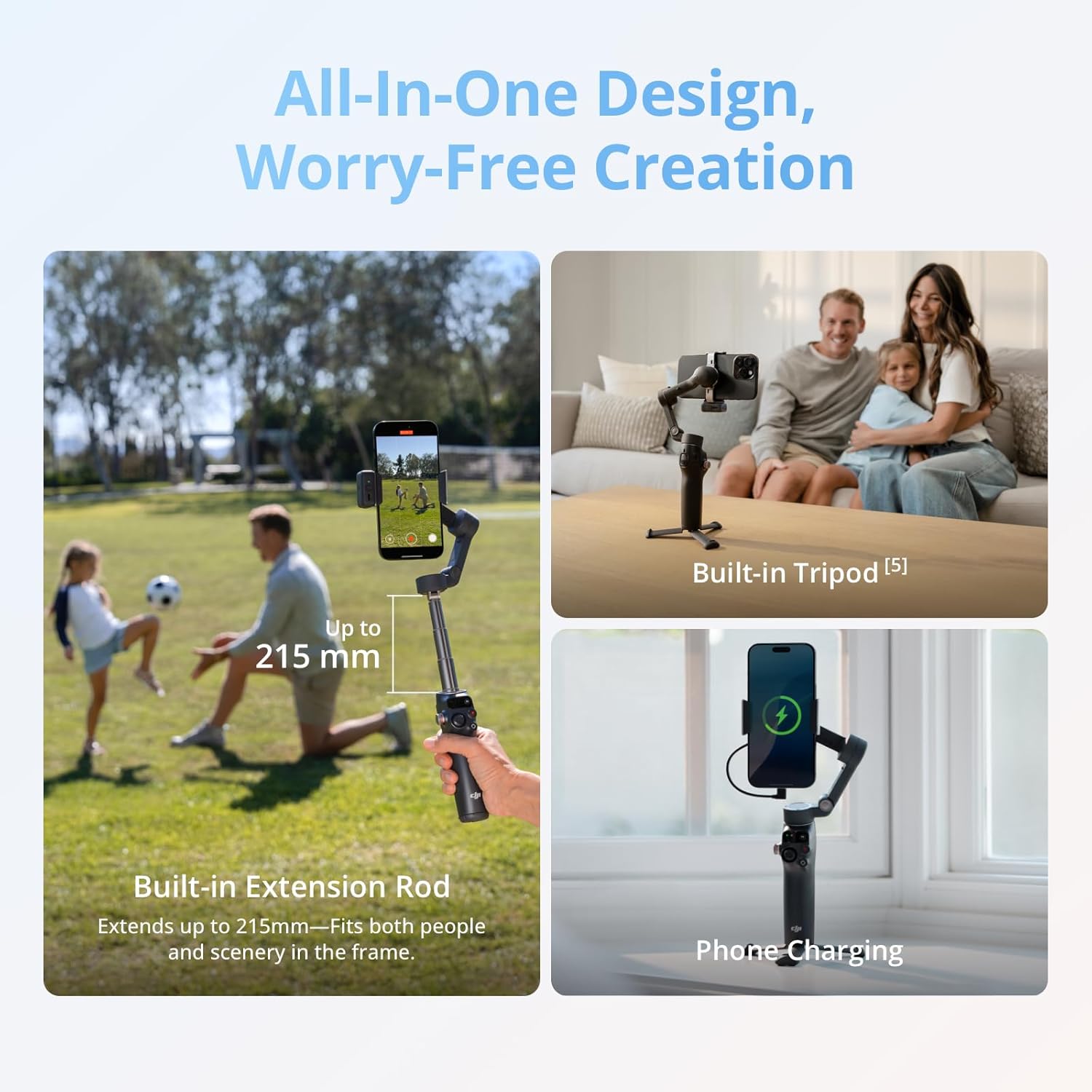 DJI Osmo Mobile 8 Gimbal Stabilizer for Phone, Native Tracking with Audio & Lighting, 360° Pan Rotation, Built-in Extension Rod & Tripod, 10h Battery, Extension Rod, Robust 3-Axis Stabilization - Image 6
