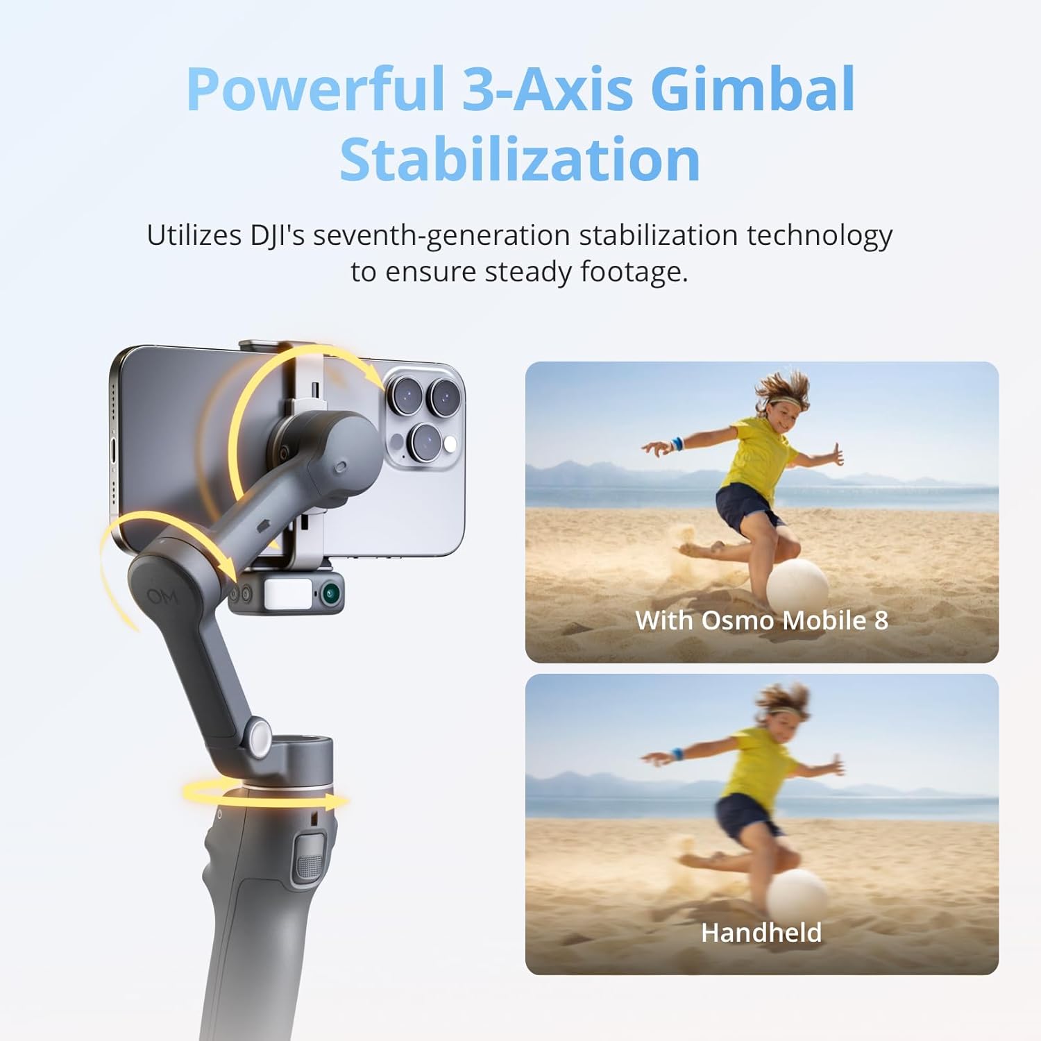 DJI Osmo Mobile 8 Gimbal Stabilizer for Phone, Native Tracking with Audio & Lighting, 360° Pan Rotation, Built-in Extension Rod & Tripod, 10h Battery, Extension Rod, Robust 3-Axis Stabilization - Image 5