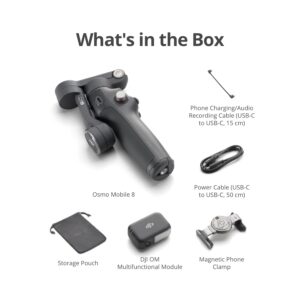 DJI Osmo Mobile 8 Gimbal Stabilizer for Phone, Native Tracking with Audio & Lighting, 360° Pan Rotation, Built-in Extension Rod & Tripod, 10h Battery, Extension Rod, Robust 3-Axis Stabilization