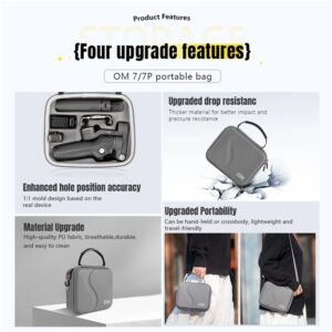 LEQTRONIQ Osmo Mobile 7P/8 Case, Portable PU Shoulder Bag for DJI OM 7 Pro/OM8 Gimbal Stabilizer Travel Case (Gimbal not Included)