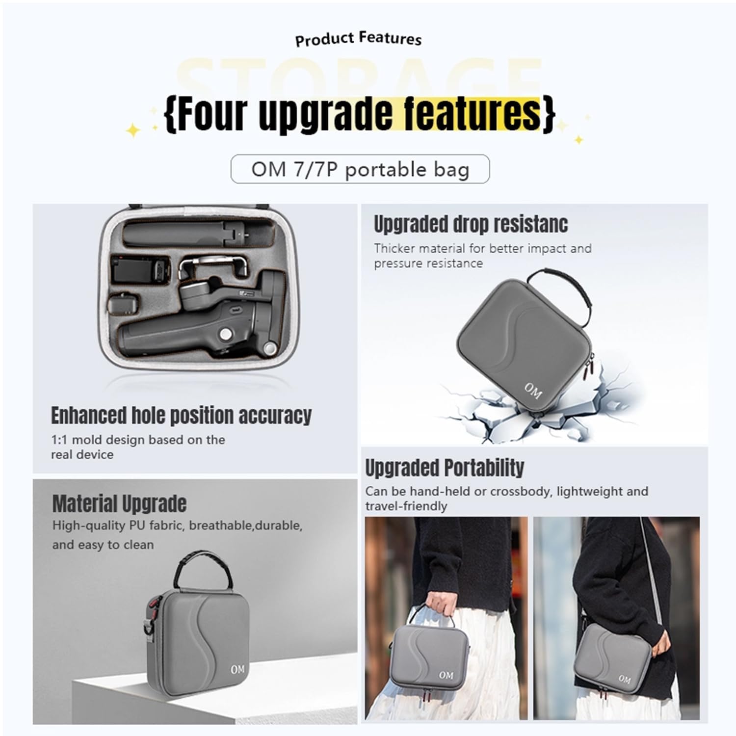 LEQTRONIQ Osmo Mobile 7P/8 Case, Portable PU Shoulder Bag for DJI OM 7 Pro/OM8 Gimbal Stabilizer Travel Case (Gimbal not Included) - Image 5