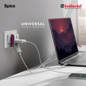 Goldmedal Spice 3 Pin 240V Multi Plug Socket | Universal Travel Adaptor with LED Indicator | Supports 2-Pin&3-Pin Plugs | Multiplug for Home&Office Appliances | Compact & Reliable