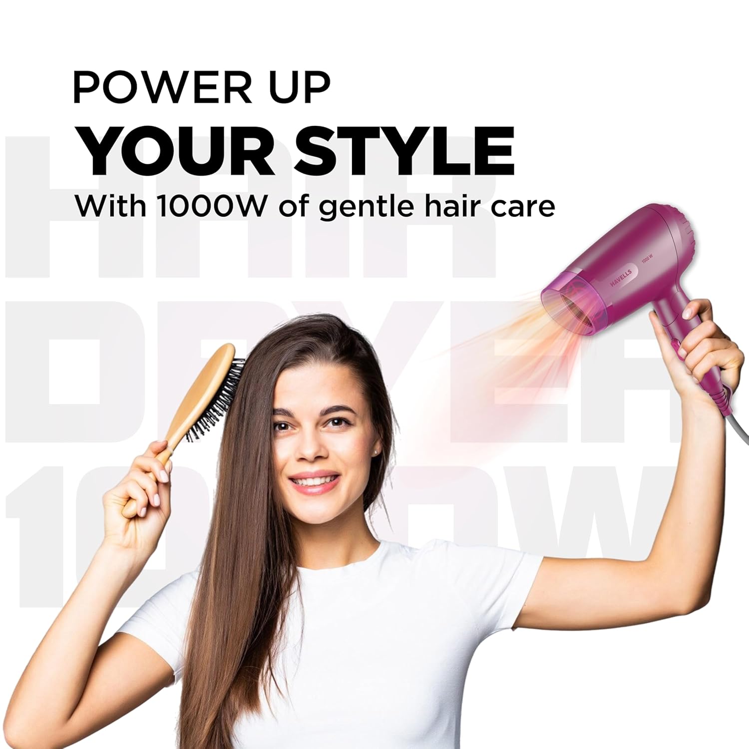 Havells 1000W Foldable Hair Dryer|Blow Dry for Men & Women|2 Temperature Settings|Travel Friendly|360° Radial Inlet| ThermoProtect Feature| HD1845 - Image 6