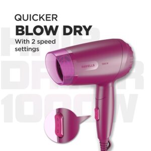 Havells 1000W Foldable Hair Dryer|Blow Dry for Men & Women|2 Temperature Settings|Travel Friendly|360° Radial Inlet| ThermoProtect Feature| HD1845