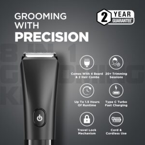 Havells 8 in 1 Grooming Kit |2-in-1 Special Blade|Nose & Ear Attachment|4 Beard & 2 Hair Combs|Type C Turbo Charge|No Nicks & Cuts|2 Year Guarantee|GS4008