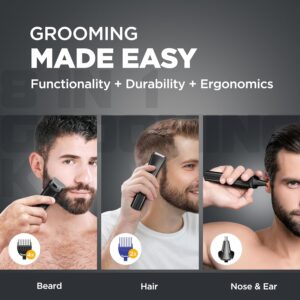 Havells 8 in 1 Grooming Kit |2-in-1 Special Blade|Nose & Ear Attachment|4 Beard & 2 Hair Combs|Type C Turbo Charge|No Nicks & Cuts|2 Year Guarantee|GS4008