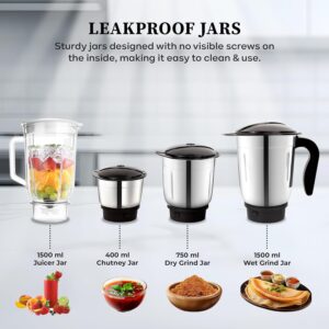 Cadlec JarGenie 4 Jar 750 Watt Mixer Grinder | High-Power Juicer, Blender & Mixer | Durable ABS Body | Multi-Function for Juicing & Blending | 2-Year Warranty