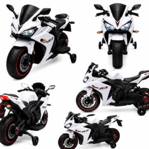Husky Sports Bike Ride-On for Kids | 12V Battery Operated Sports Bike with LED Lights, Music & Training Wheels