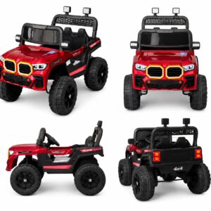 Kids Electric Jeep 888 12V Battery Operated Ride-On Car with Remote Control, LED Lights & Music (Red)