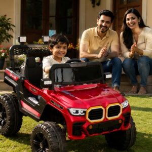 Kids Electric Jeep 888 12V Battery Operated Ride-On Car with Remote Control, LED Lights & Music (Red)