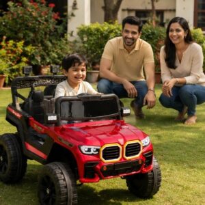 Kids Electric Jeep 888 12V Battery Operated Ride-On Car with Remote Control, LED Lights & Music (Red)
