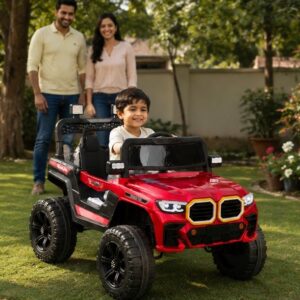 Kids Electric Jeep 888 12V Battery Operated Ride-On Car with Remote Control, LED Lights & Music (Red)
