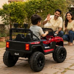 Kids Electric Jeep 888 12V Battery Operated Ride-On Car with Remote Control, LED Lights & Music (Red)